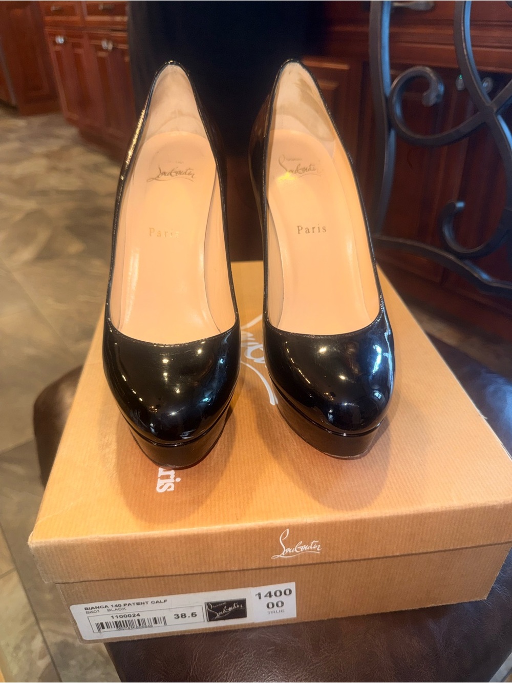 Christian Louboutin Bianca Black Patent Leather Platform Pumps